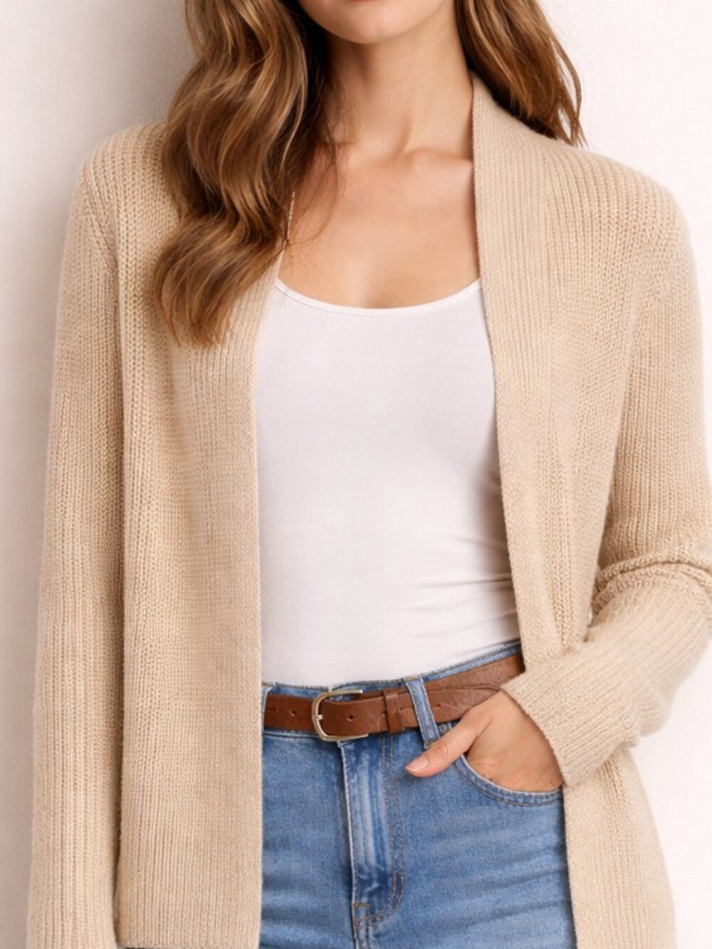 Chris Tan | Cashmere Silk Soft Open Golden Cream Blanket Cardigan Large